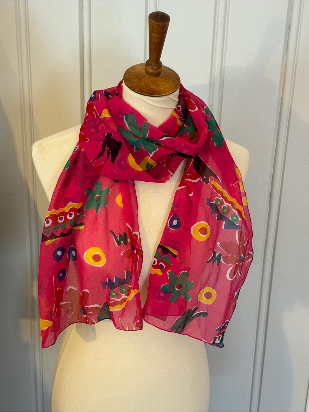 Bright Pink Floral Lightweight Women's Skinny Scarf 90s Y2K Resort Beach Summer